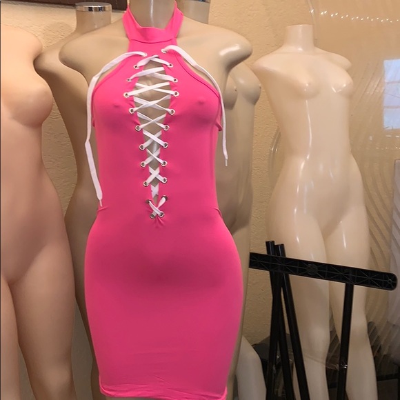 Plunging Choker Lace Up Bodycon Mini Dress! STYLE - Picture 3 of 9
